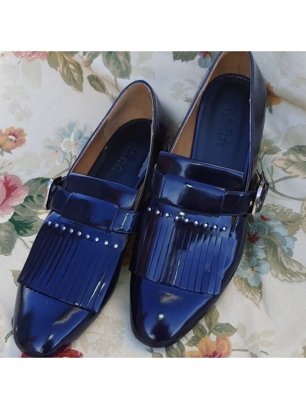 Zara TRF Navy Blue Loafer Shoes with Fringe and Buckle Women's US 9 EU 40 - Picture 3 of 16